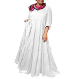  MQTIME  -  Women Maxi Dress Elegant V-neck Maxi Dress with Ruffle Stitching Pleated Hem for Women Solid Color Long Sleeve Summer Vacation