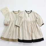  MQTIME  -  New Autumn Baby Girls Cotton Linen Dress Long Sleeve Children Korean Style Casual Dresses
