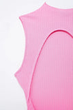  MQTIME  -  Women Elegant Solid Mini Dress Turtleneck Backless Sleeveless Slim Dresses Summer Woman Party Pink Ball Gown Dress