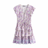 MQTIME  -  Boho Dress Summer Printing Viscose Mini Dress A-line Short-sleeved Hippie Vestidos Mujer Chic Holiday Dresses