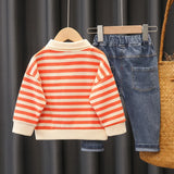 MQTIME  -  New Spring Kids Clothes Set Children Cute Thin Style Polo Shirt + Pants Girls Color Block Stripe Outwear 2PCS