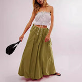 MQTIME  -  Boho Skirts Low Waist Holiday Style Bud Skirts Femme Solid Color Lace-up Bow Maxi Skirts Women Vacation Bottoms