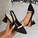 MQTIME  -  Luxury Pearl Chain Suede Slingback Pumps Women Summer Elegant Pointed Toe High Heel Pumps Plus Size Women Party Dress Shoes