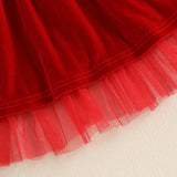 MQTIME  -  0-4Y Little Kids Girls Christmas Dress Sleeveless Tie-up Solid Slip Velvet Lace Tulle Princess Dress