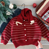 MQTIME  -  Toddler Boys Knitwear Winter Striped Thick Warm Kids Baby Boy Sweater Single Button Closure Little Boy Versatile Pullovers+Scarf