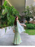 MQTIME  -  Green Tie-dye Mesh Suspender Dress Women's Summer High-end Seaside Vacation Slim-fitting Hip-wrapped Dress