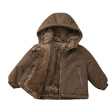 MQTIME  -   Winter Children Thickened Warm Jacket Boys Girls Fleece-lined Hooded Cotton Coat Soft Baby Sportswear Kids Outdoor School Outfit