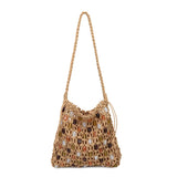 MQTIME  -  Women's Small Rope-Woven Bead Drawstring Handbags Daily Beach Casual Hobo Shoulder Bag Summer Crossbody Bags