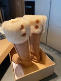 MQTIME  -  Winter Women's Furry Cuffed Snow Boots Fleece Lined Long Calf Boots Thickened Knee High Calf Snow Boots