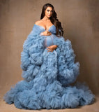 MQTIME  -  Puffy Ruffled Tulle Maternity Dress Women Robes for Photoshoot Extra Fluffy  Baby shower Photographie de vêtements de maternité