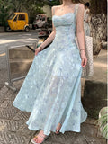MQTIME  -  Elegant Floral Fairy Dress Women Casual Sweet Y2k Clothing Sexy Strap Dress Even Party One Piece Dress Korean Chic Sleeveless