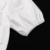 MQTIME  -  Summer Cotton Cut-out Stitching Design Sense Set Women's Summer New V-neck Short Sleeve Lace-up Top Shorts Two-piece Set