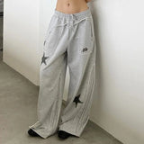 MQTIME  -  Street style printed loose casual pants with spicy girl segmentation design, drawstring elastic waistband slimming sweatpants