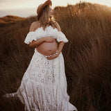 MQTIME  -  ﻿ Maternity Dress Photoshoot Hollow Lace Elegant Pregnancy Gown for Baby Shower Pregnancy Photos Elastic Waist Two-Piece