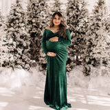  MQTIME  -  Velvet Maternity Off Shoulder Trailing Fitted Gown Maxi Photography Dress for Baby Shower Photo Props Dress