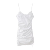 MQTIME  -  Ruched Shirring Mini Dresses Women Summer V Neck Sleeveless Backless Sexy Slim Robes Chic Lady Elegant Evening Party Short Dress