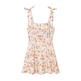 MQTIME  -  Women Floral Print Short Dress With Bow Sexy Backless Sleeveless Beach Style Women's Dress Wave style Hem Female Dresses
