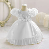 MQTIME  -  Flower Appliques Wedding Birthday Dresses For Girls Satin Sequined Christening Party Gown Kids Child Pageant Clothes 3-10