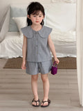  MQTIME  -  New Summer Baby Girls Striped Sets Peter Pan Collar Tops Shorts 2pcs Korean Style Toddlers Kids Chic Outfits