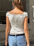 MQTIME  -  Women T-shirt Preppy Button Down Blouse Tops Y2k Vintage Cap Sleeve 00s Aesthetic Fairy Frill V Neck Crop Tops Milkmaid Vest