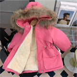 MQTIME  -  Children's Fur Collar Parkas Boys Girls Winter Hooded Jackets Teenage Thick Velvet Winter Coat Kids Warm Causal Outerwear 3-10Y