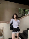 MQTIME  -  Vintage Dot Print Black Skirt Women Lace Patchwork Elastic High Waist Mini Skirts Summer Korean Fashion Cutecore Clothes