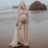 MQTIME  -  Lace Ruffle Maternity Photography Props Long Maxi Dresses Baby Shower Pregnancy Photo Shoot V Neck Chiffon Bridal Gown Wedding