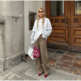  MQTIME  -  Fashion Loose Plaid Pants Women High Waist Zipper Pocket Wide Leg Trousers Female 2026 Spring New Lady Casual Pant Streetwear