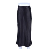 MQTIME  -  Women Chic Satin Solid Midi Skirt Lady High Waist Zipper Slim Calf-length Loose Fishtail Skirts Daily Street Casual Wear