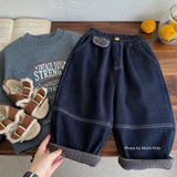  MQTIME  -  New Winter Kids Boys Jeans Plaid Plus Fleece Toddler Boys Demin Pant Versatile Elastic Waist Infant Baby Boys Warm Trouser