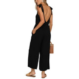 MQTIME  -  European And American Minimalist Camisole Capris Women'S V-Neck Camisole Bow Solid Color Casual Loose Jumpsuit