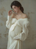 MQTIME  -   Women Maternity Dress for Photography White Elegant Off-shoulder Pregancy Dresses for Studio Photo Shoot Clothing for Photo