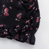 MQTIME  -  Fashion Floral Print Women's Mini Dress V Neck Puff Sleeve Elegant Patchwork Party Evening Gala Dress Female Dresses