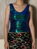 MQTIME  -  Stylish Women s Sleeveless Sequin Crop Top with V-Neck and Shimmering Details - Trendy Streetwear Fashion for Summer