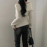 MQTIME  -  French Fashion Women Turn Down Slash Neck Long Sleeve Pullover Harajuku Y2k Korean Sweet Knitted Sweater High Street Jumper