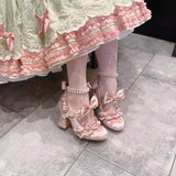 MQTIME  -  Sweet Lolita Women High Heels Luxury Designer Court Style Velour Bowknot Princess Dress Shoes Elegant