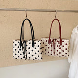  MQTIME  -  Women Polka Dot Canvas Tote Bag Long Top Handles Daily School Shopping Shoulder Bags New Trend Fashion Handbag Unbranded