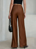 MQTIME  -  High Waist Silk Satin Wide Leg Pants Straight Cut Women's Premium Quality Trousers Drapey Elegant Fashionable Spring