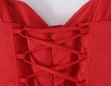 MQTIME  -  Sexy Women Satin Fold Chest Pad Bra Slash Shoulder Dress Corse Boning Low Waist Cross Lacing Up Back Ball Gown BUD Dresses Robe