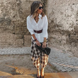MQTIME  -  Women Casual Cotton Loose Plaid Trousers Fashion Thin Linen Wide Leg Straight High Waist Pants Daily Commute Street Pant