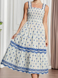 MQTIME  -  Women s Boho Floral Print Sleeveless Maxi Dress with Adjustable Spaghetti Straps for Summer Beach Vacation Style