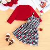 MQTIME  -  2Piece Sets Spring Autumn Infant Girl Clothes Korean Cute Cartoon Plaid Long Sleeve Cotton Tops+Dress Baby Newborn Items B022