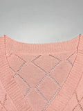 MQTIME  -  2024 Autumn New Women Knitted Sweater Casual V Neck Hollow Out Female Pullover Fashion Loose Long Sleeve Solid Ladies Knitwear