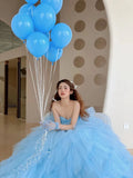 MQTIME  -  Fashion Blue Women Wedding Dresses Tulle Ruffles Bridal Gowns Formal Occasion   Wedding Dress