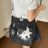  MQTIME  -  Korean Style Clear Window Pocket Tote Bag Women Star Pendant Large Capacity Daily School Handbags Fashion Shoulder Bags
