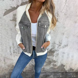 MQTIME  -  Women's Casual Fashion Denim Jacket Autumn Winter Stitching Shoulder Sleeve Coat European And American Style Clothing