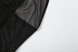 MQTIME  -  Ruched Patchwork See Through Mesh A-line Maxi Dress Women Sexy Halter Backless Bodycon Night Clubwear Party Long Robe Beachwear