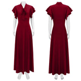 MQTIME  -  Women's 20th Century V-neck Long Diagonal Cut Sleeveless Dress with Butterfly Sleeves and Bow Detail Party Halloween Gown
