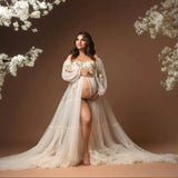 MQTIME  -  Maternity Dress for Pregnancy Light Champgne Prom Party Gowns with Lace Appliques  Photography Props
