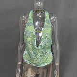MQTIME  -  Printed V-Neck Hollow Out Woman 2025 Backless Y2k Cropped Top Summer Sequin Female Tank Tops Tee Sexy Glitter Halter Vest
